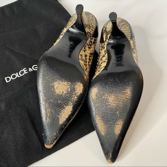 Dolce & Gabbana Beige & Brown Snakeskin Heels 6.5 - Picture 10 of 12